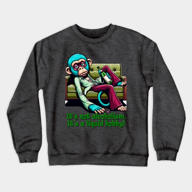 Retro 70s drunk Chillout - Drunk Monkey Humor Vintage Sofa Art Crewneck Sweatshirt by TimeWarpWildlife